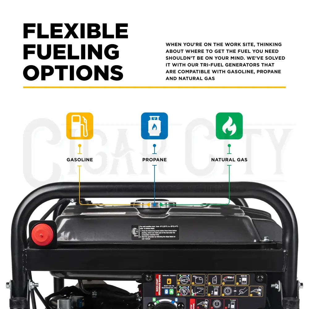 12,500 Watt BE Electric Start Tri-Fuel Generator Generator Cigarcity Softwash.
