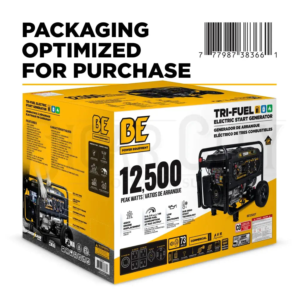 12,500 Watt BE Electric Start Tri-Fuel Generator Generator Cigarcity Softwash.