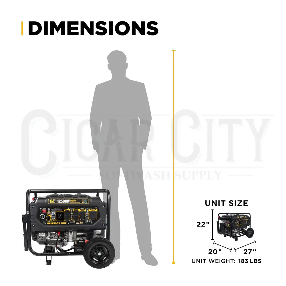 12,500 Watt BE Electric Start Tri-Fuel Generator Generator Cigarcity Softwash.