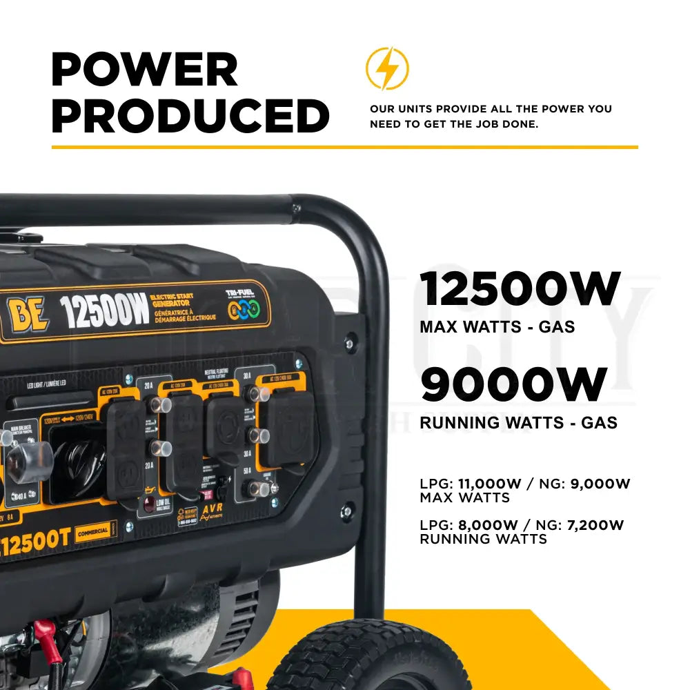 12,500 Watt BE Electric Start Tri-Fuel Generator Generator Cigarcity Softwash.