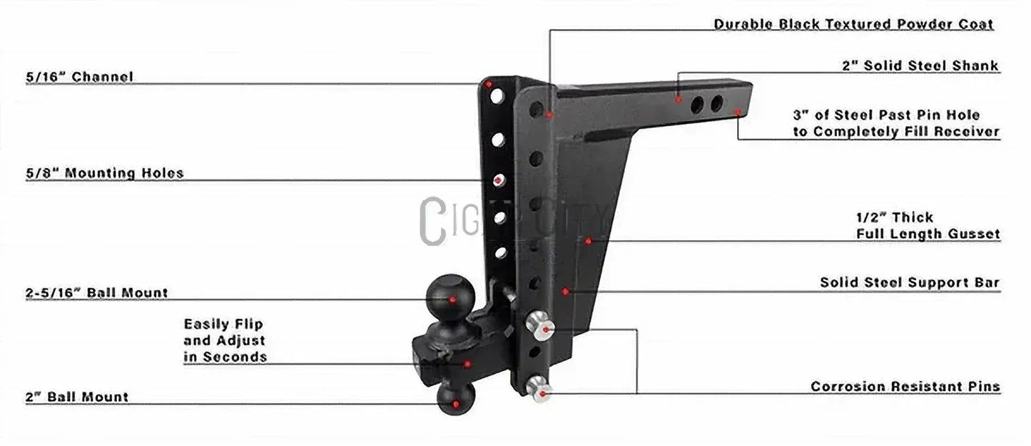 2.0" Extreme Duty 10" Drop/Rise Hitch — Bulletproof Hitches Cigarcity Softwash