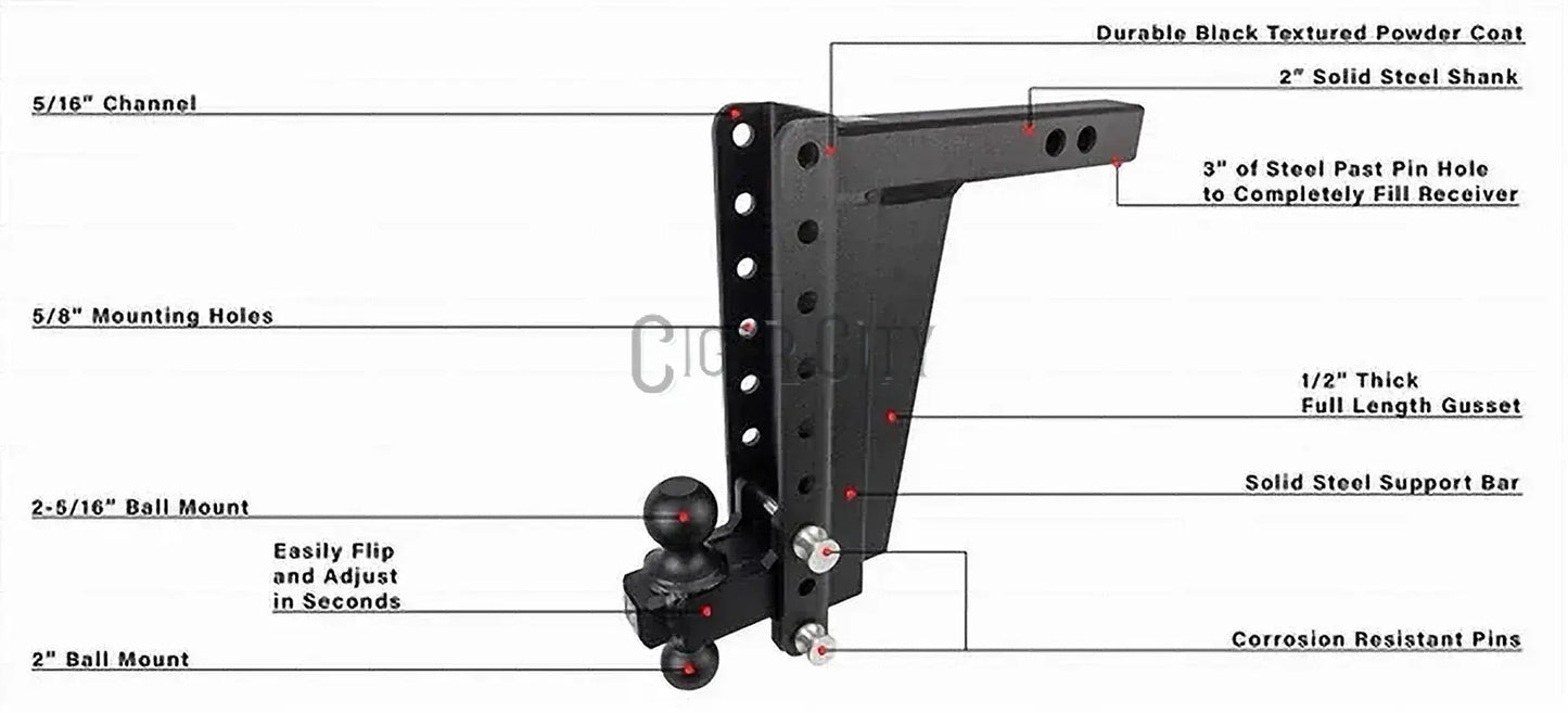 2.0" Extreme Duty 12" Drop/Rise Hitch — Bulletproof Hitches Cigarcity Softwash