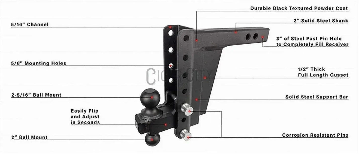 2.0" Extreme Duty 8" Drop/Rise Hitch — Bulletproof Hitches Cigarcity Softwash