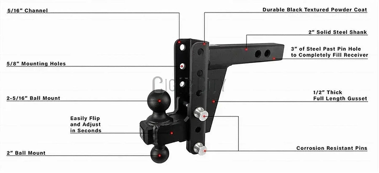 2.0" Heavy Duty 6" Drop/Rise Hitch Cigarcity Softwash