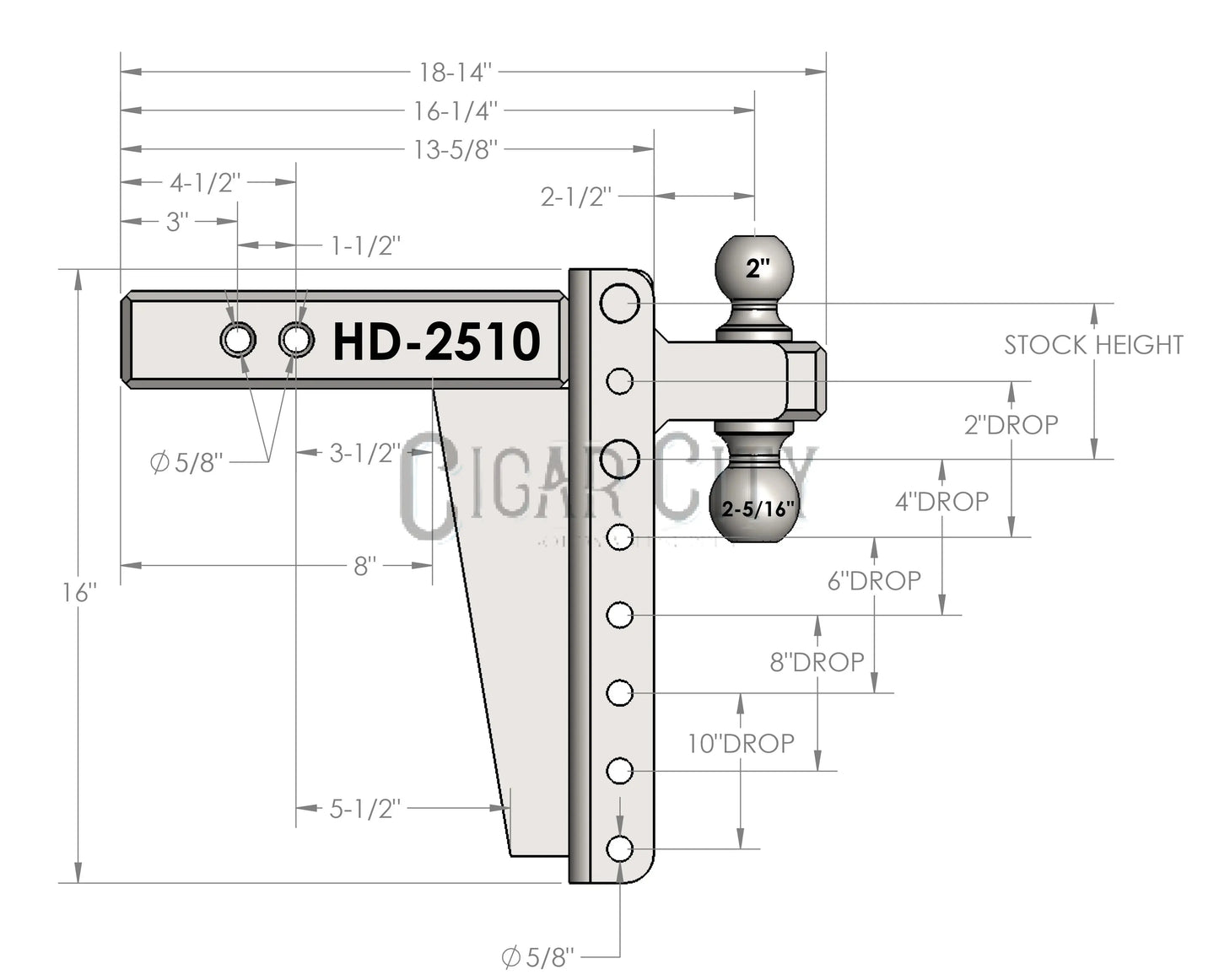 2.5" Heavy Duty 10" Drop/Rise Hitch — Bulletproof Hitches Cigarcity Softwash