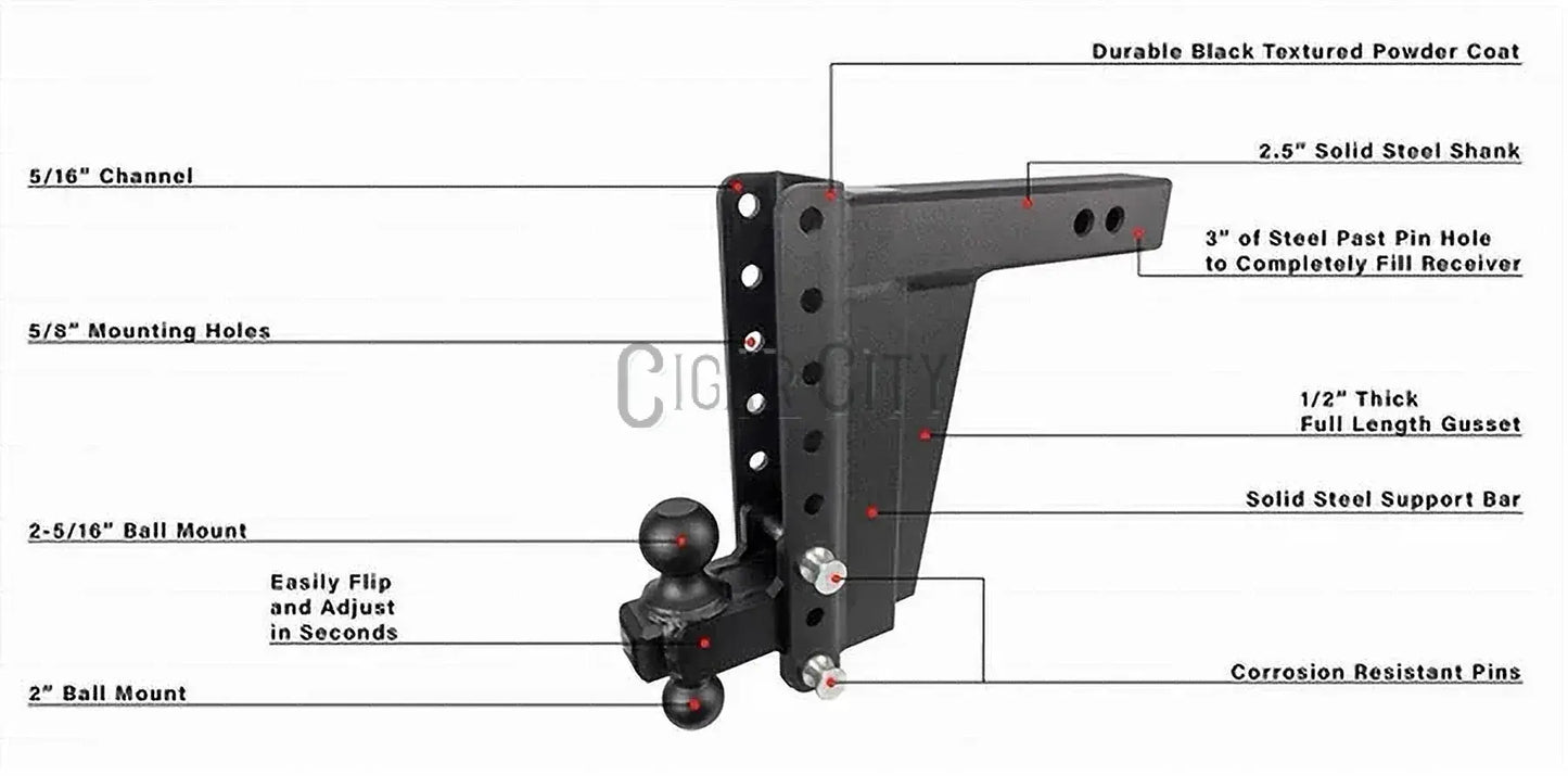 2.5" Heavy Duty 10" Drop/Rise Hitch — Bulletproof Hitches Cigarcity Softwash