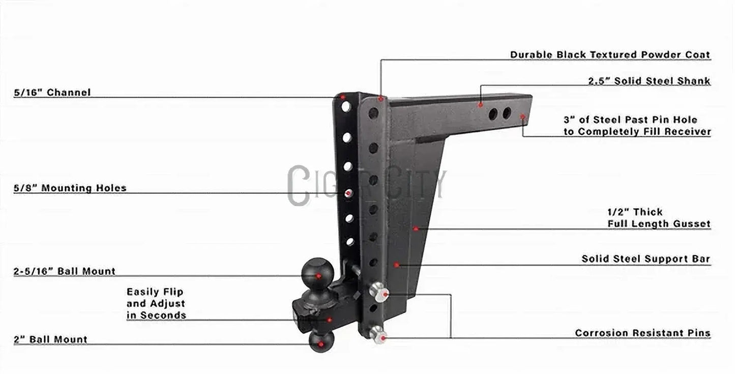 2.5" Heavy Duty 12" Drop/Rise Hitch — Bulletproof Hitches Cigarcity Softwash