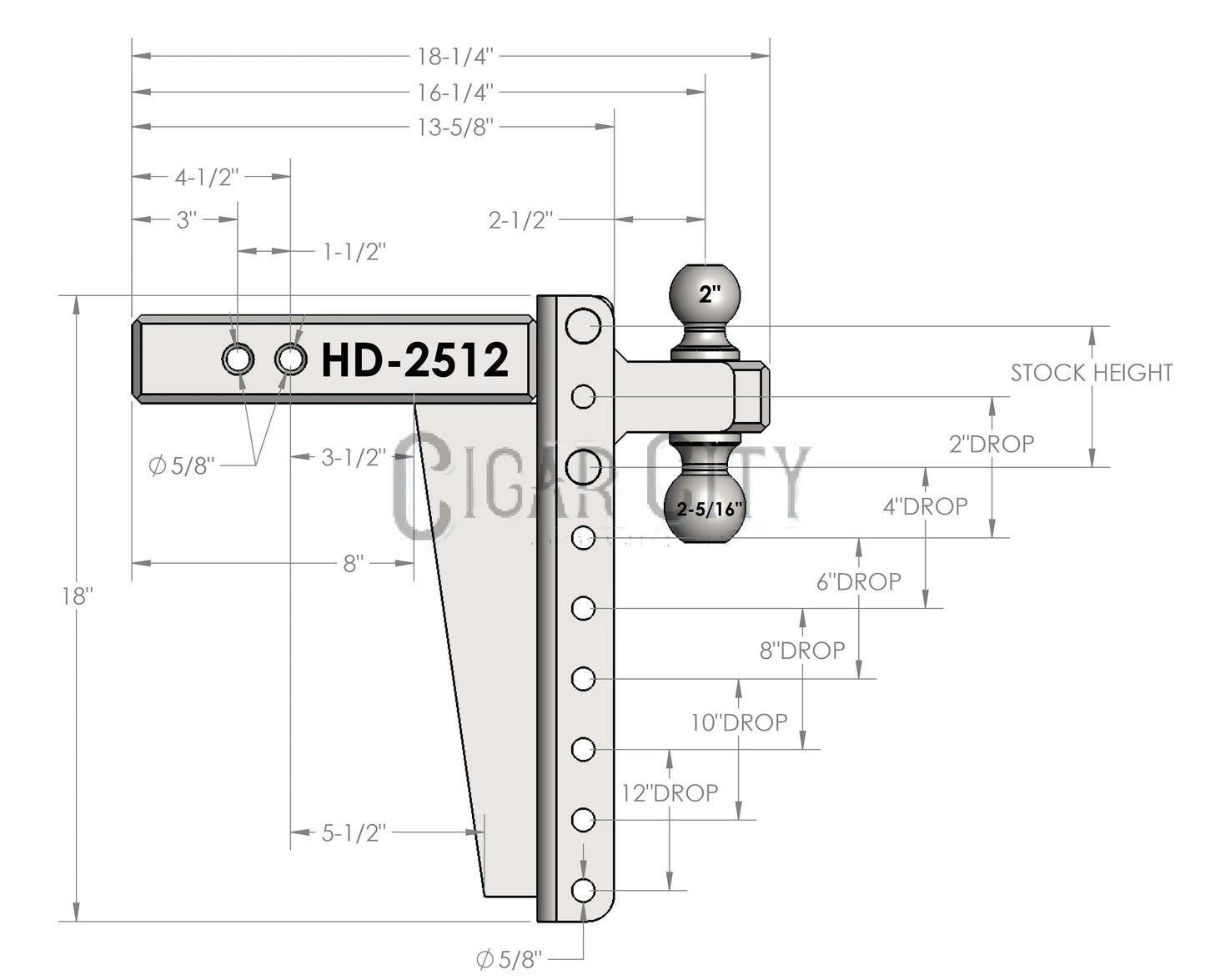 2.5" Heavy Duty 12" Drop/Rise Hitch — Bulletproof Hitches Cigarcity Softwash