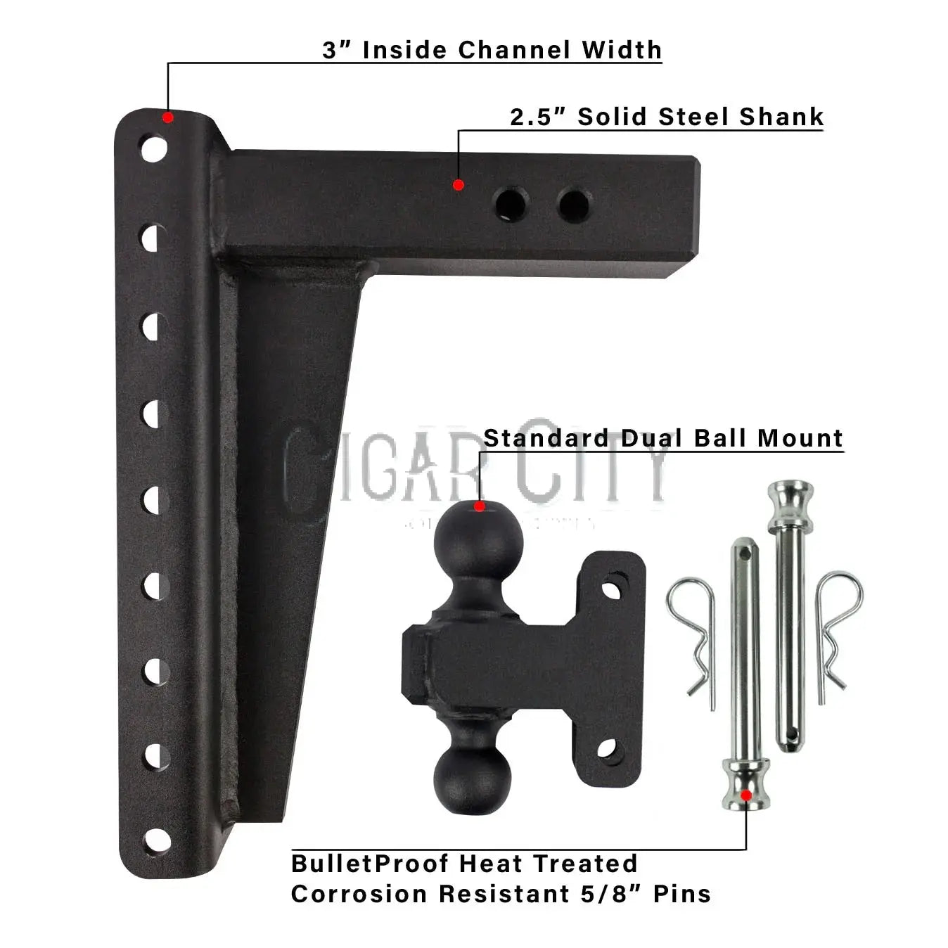 2.5" Heavy Duty 12" Drop/Rise Hitch — Bulletproof Hitches Cigarcity Softwash
