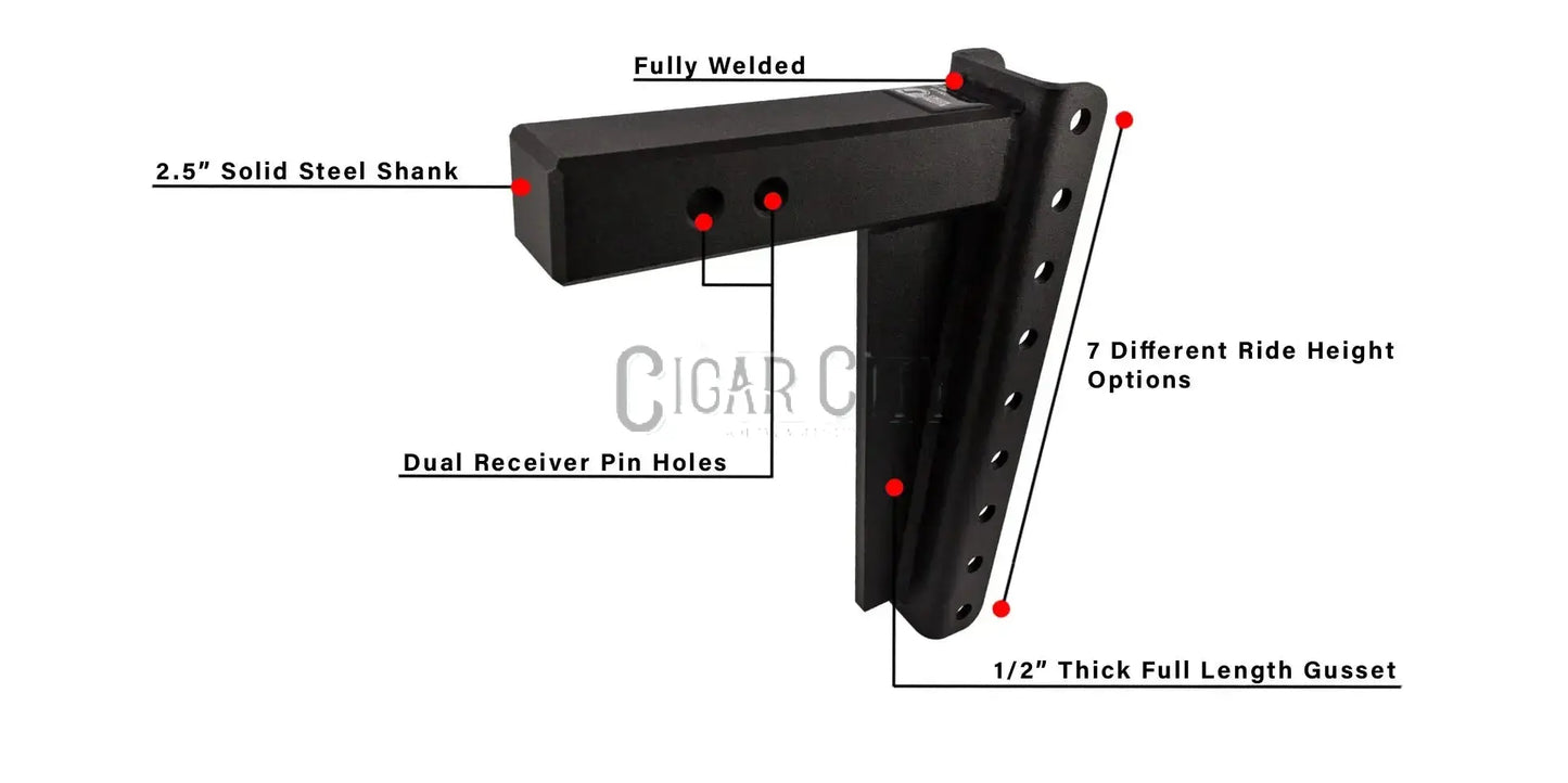 2.5" Heavy Duty 12" Drop/Rise Hitch — Bulletproof Hitches Cigarcity Softwash