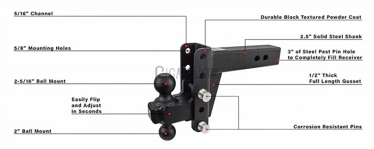 2.5" Heavy Duty 4" Drop/Rise Hitch — Bulletproof Hitches Cigarcity Softwash