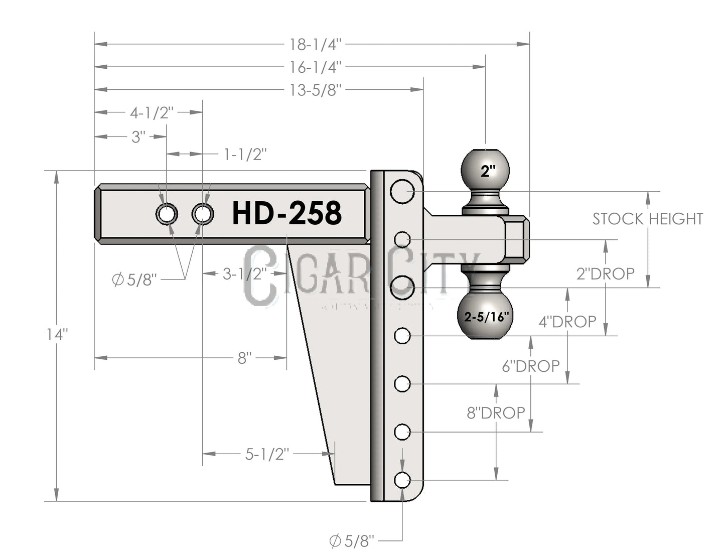 2.5" Heavy Duty 8" Drop/Rise Hitch — Bulletproof Hitches Cigarcity Softwash
