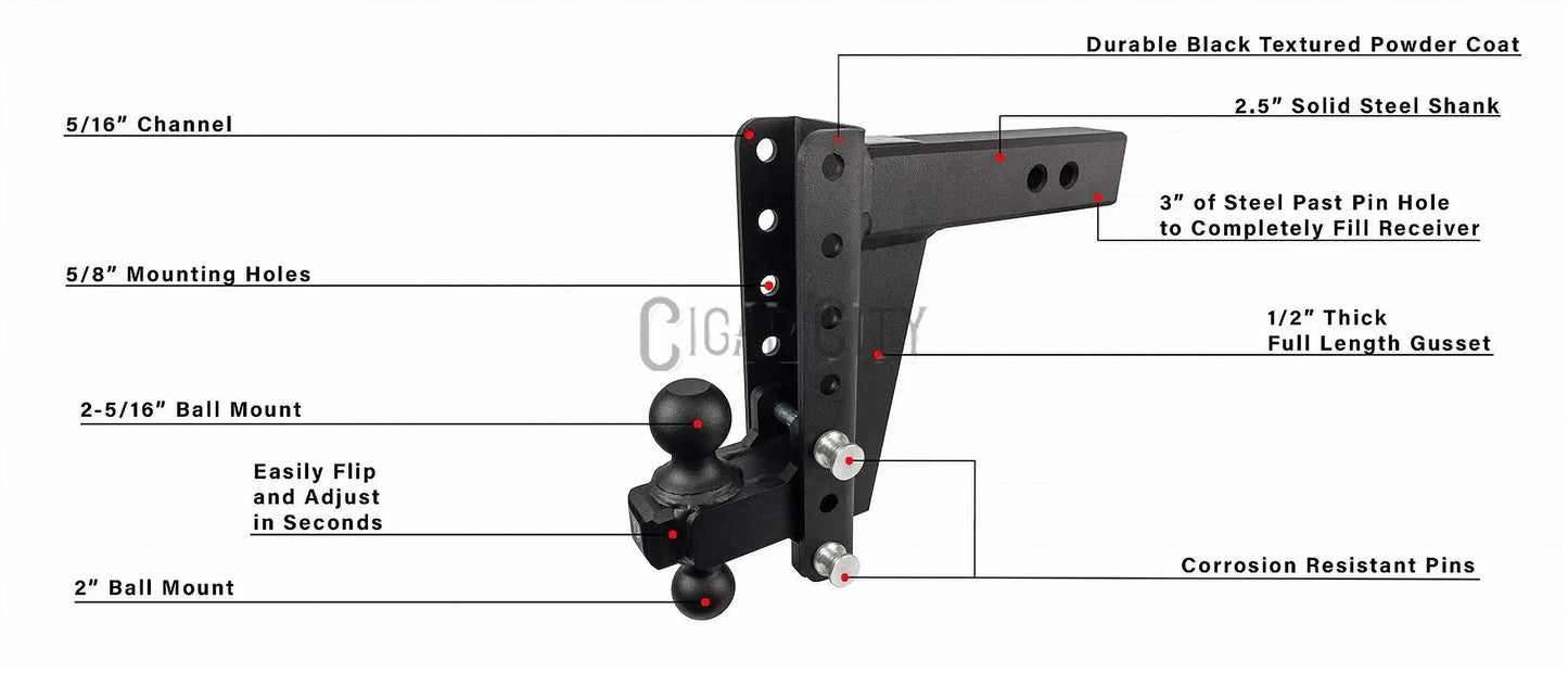 2.5" Heavy Duty 8" Drop/Rise Hitch — Bulletproof Hitches Cigarcity Softwash