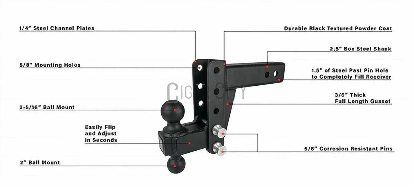 2.5" Medium Duty 4" Drop/Rise Hitch — Bulletproof Hitches Cigarcity Softwash
