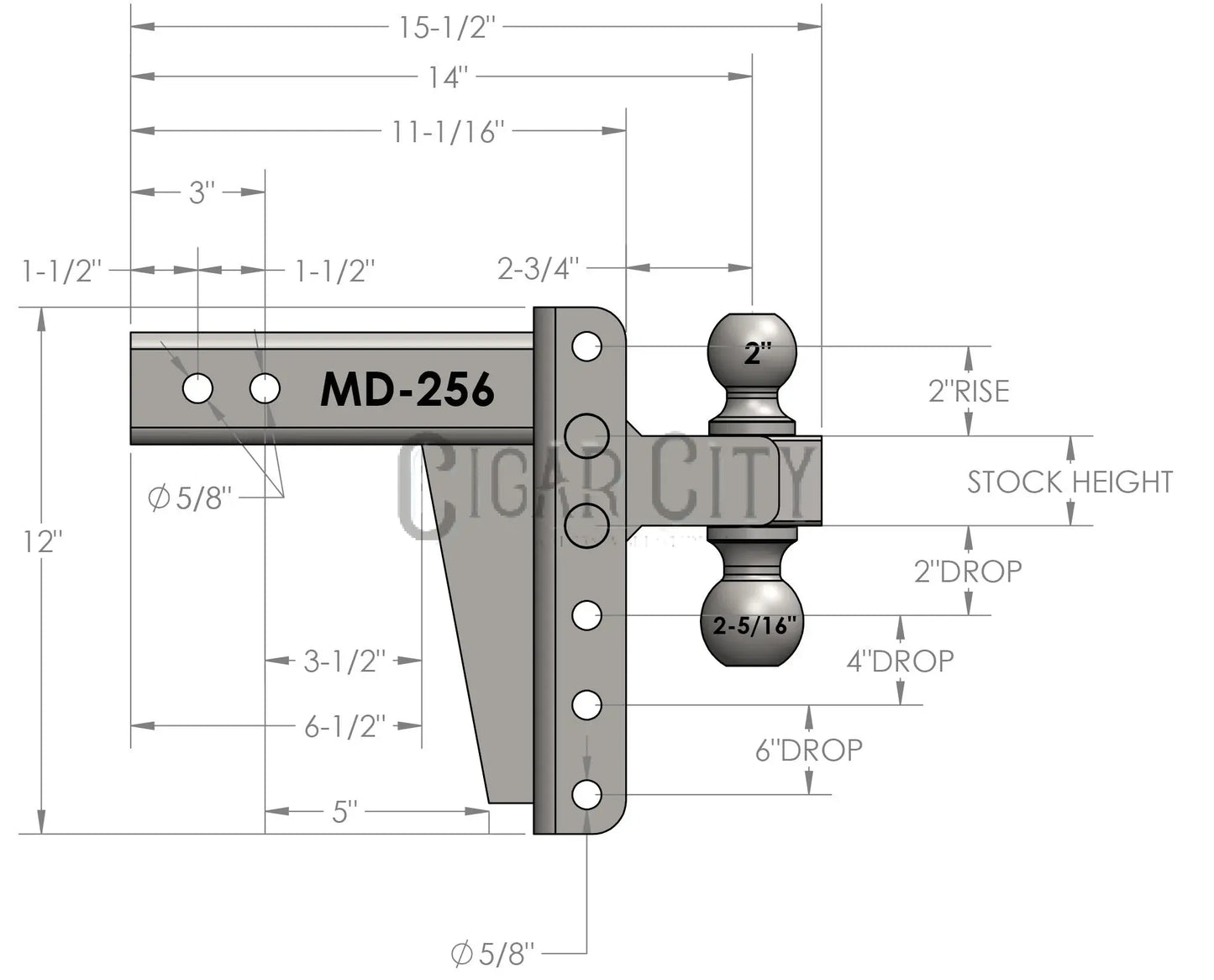 2.5" Medium Duty 6" Drop/Rise Hitch — Bulletproof Hitches Cigarcity Softwash