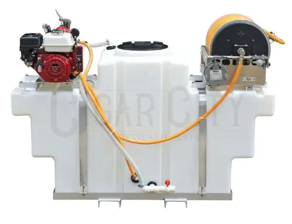 200 Gallon SpaceSaver Skid w/ 10 gpm Pump & Electric Reel w/ 300' 1/2" ID Hose Cigarcity Softwash.