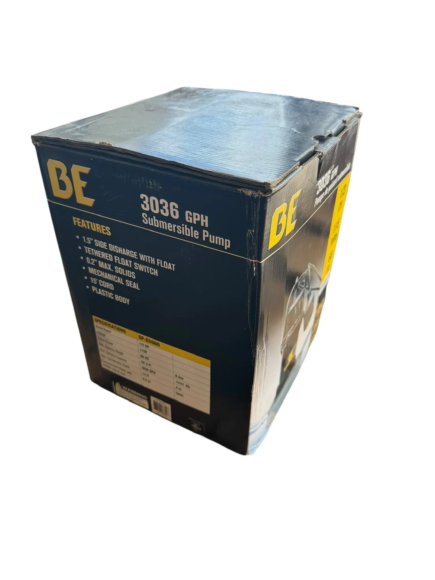 BE 3036 GPH submersible pump box with features and specs for softwash cleaning equipment
