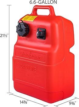 Red 6.6-gallon gasoline can with handle, labeled for softwash equipment use