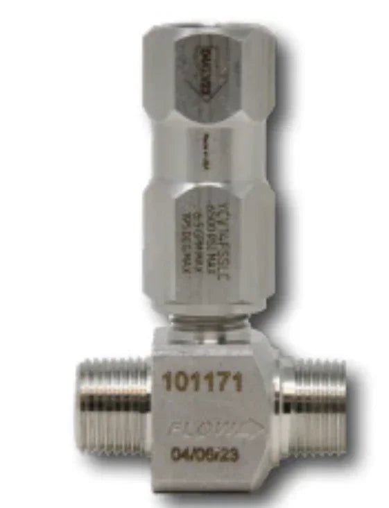 Stainless steel softwash T-fitting with flow indicator, model 101171 for pressure washing systems