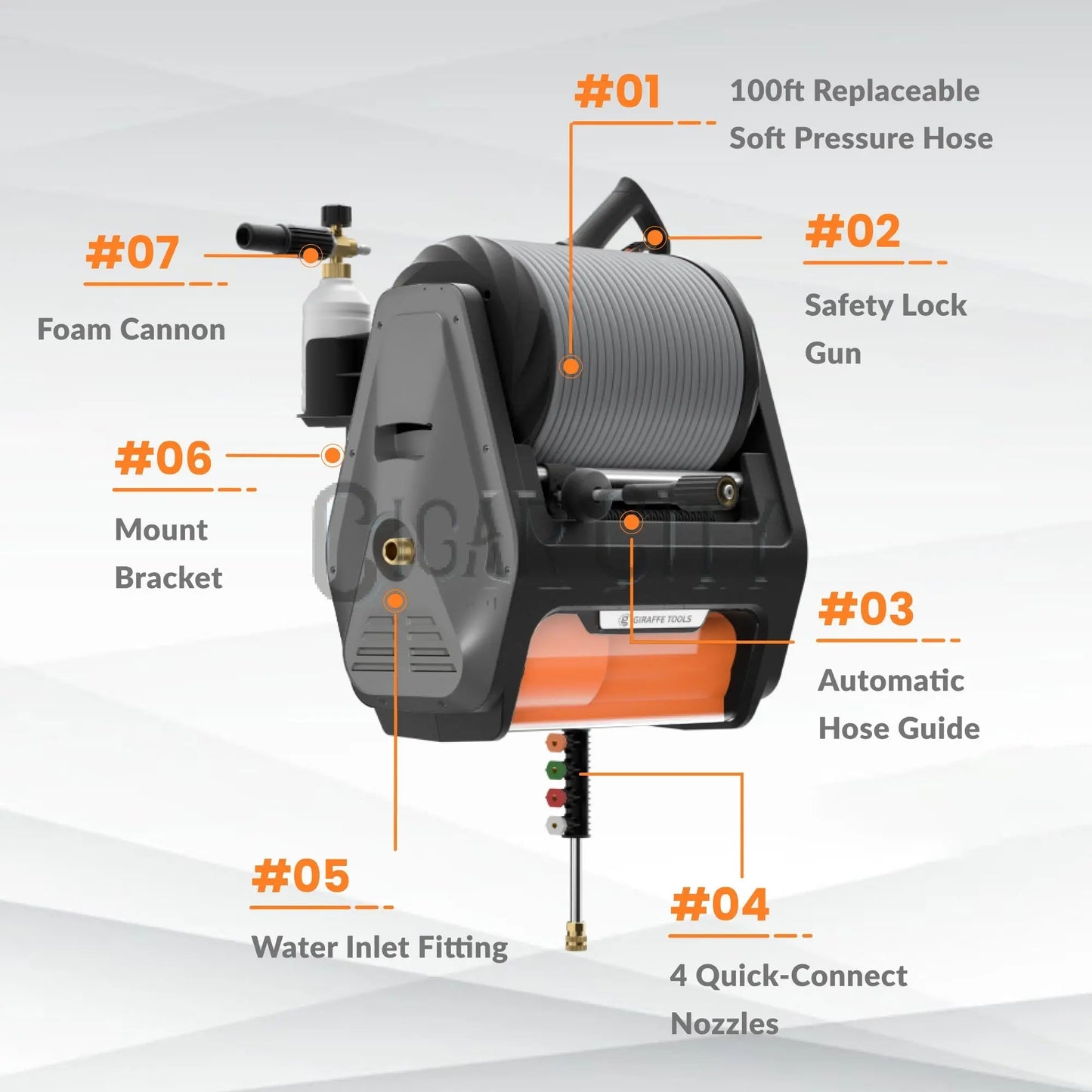 Grandfalls Retractable Pressure Washer PRO Giraffe Tools