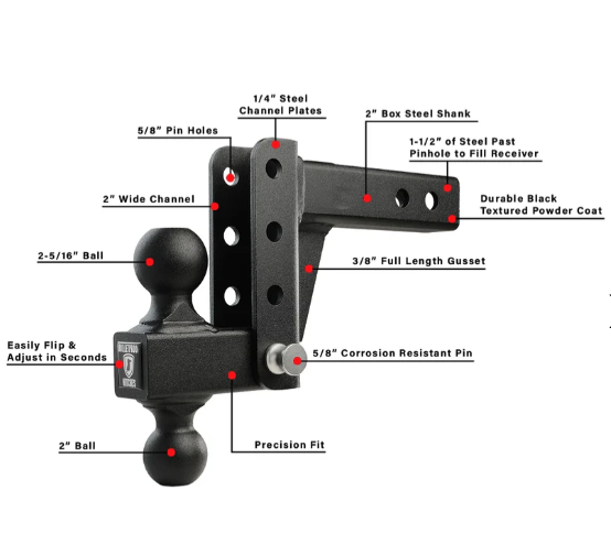 Bulletproof Hitches 2.0" Light Duty 4" Drop/Rise Hitch - Cigarcity Softwash