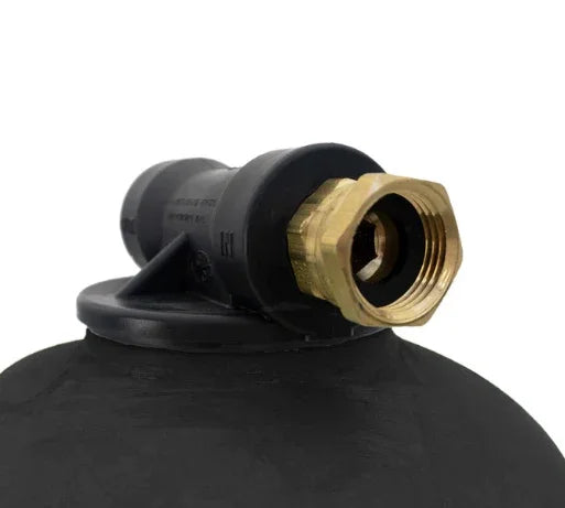 Black softwash chemical tank with brass fitting for pressure washing equipment