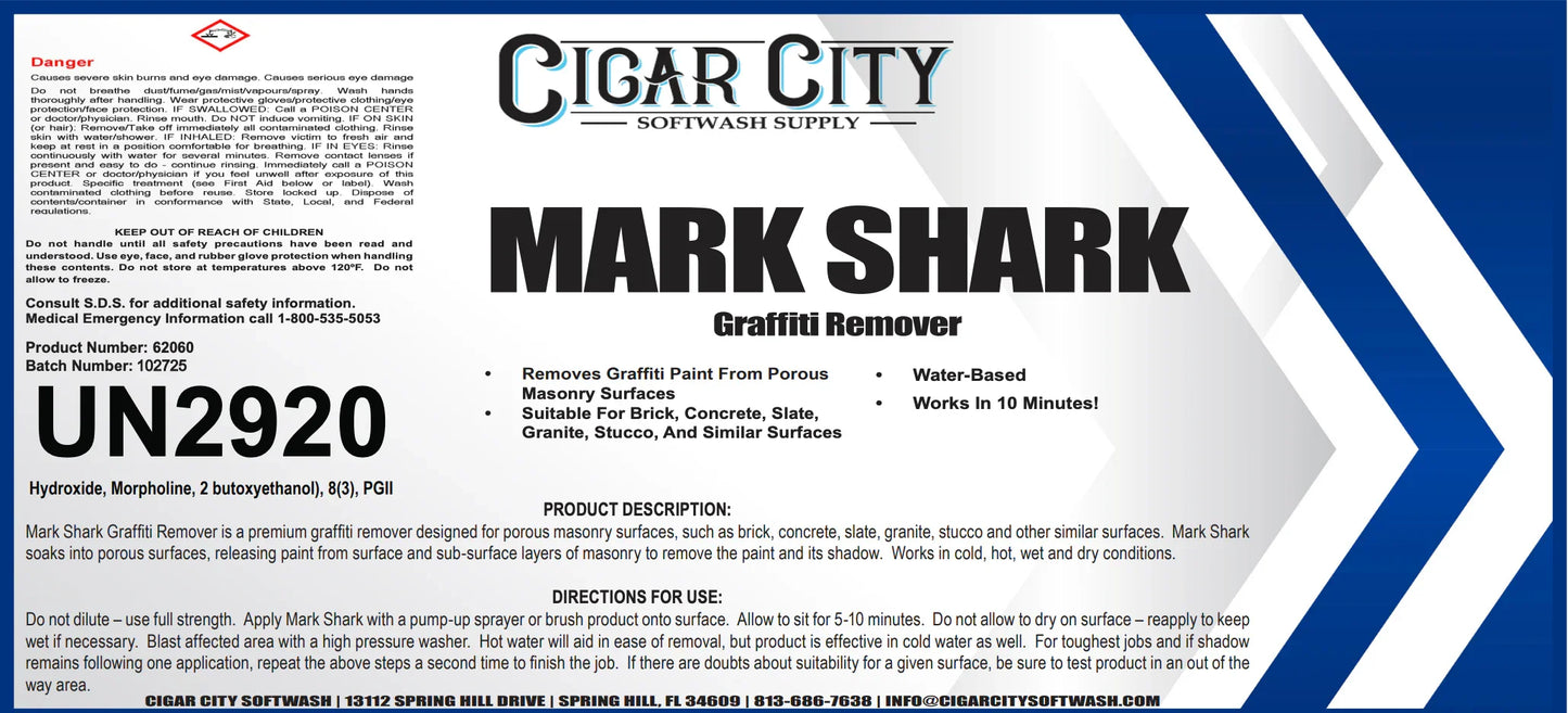 Mark Shark Graffiti Remover for brick, concrete, slate – water-based, works in 10 mins, softwash supply