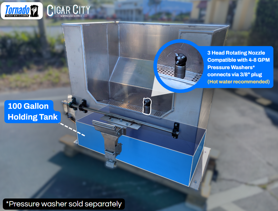 Tornado Trash Bin Cleaner – High-Pressure Dual Nozzle Cleaning System for Trash & Recycling Bins