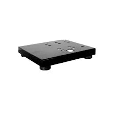 Black softwash equipment base with mounting holes and rubber feet for stable installation
