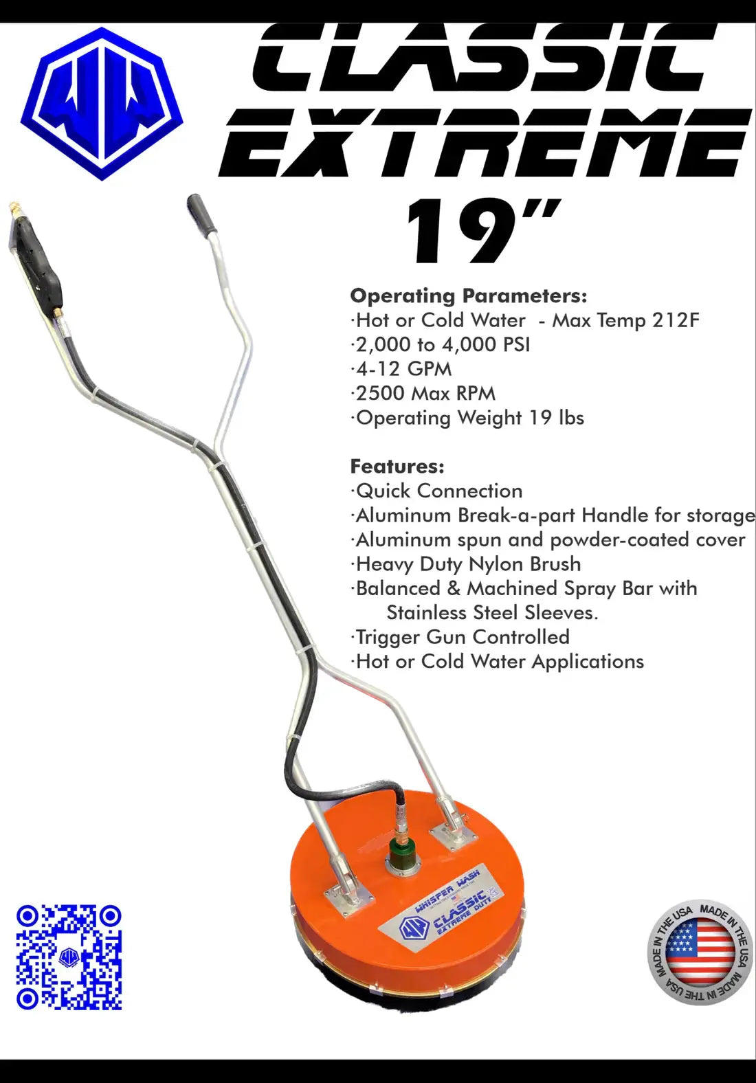 Whisper Wash Classic Extreme 19" Surface Cleaner – XForce Aluminum 4-Tip | CL3000-4HFAL Whisper Wash