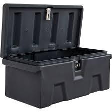 Heavy-duty black plastic storage toolbox with open lid, ideal for softwash equipment organization