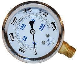 Pressure gauge for softwash equipment, showing PSI readings for cleaning systems
