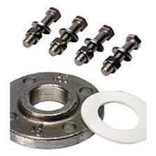 Softwash system fittings and flange with gasket for pressure washing equipment