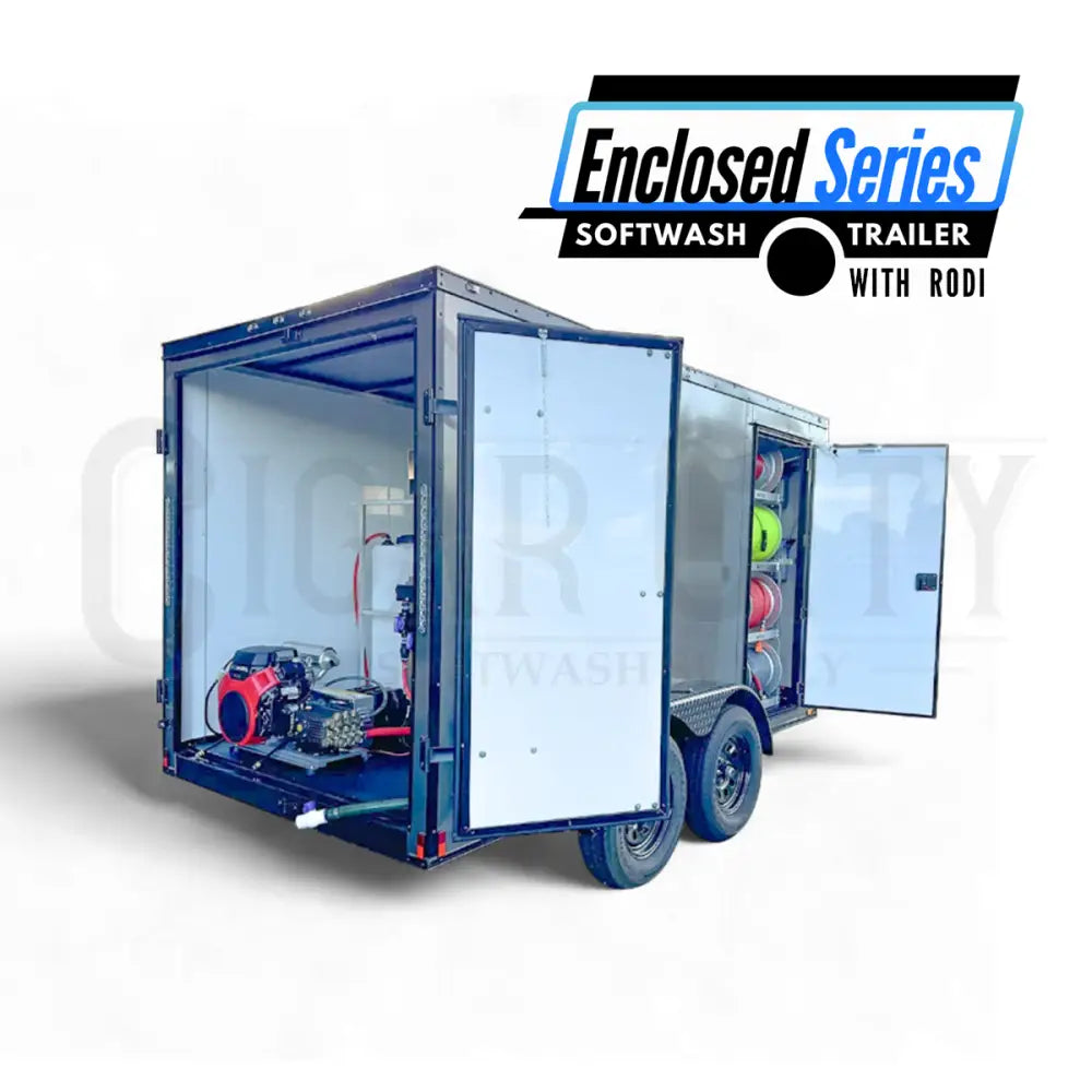 Enclosed 6x12 Pressure & Soft Washing Trailer and RODI Window Cleaning Cigarcity Softwash.