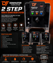 Dominator Fabrication 2-Step Remote Downstream System for softwash cleaning, featuring chemical selection and flush mode