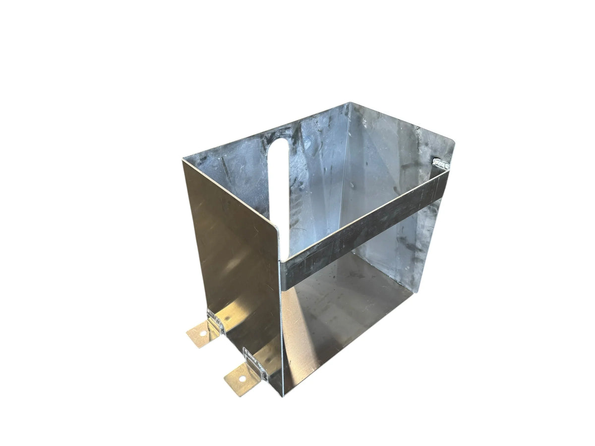Metal softwash equipment component with mounting brackets for cleaning solutions