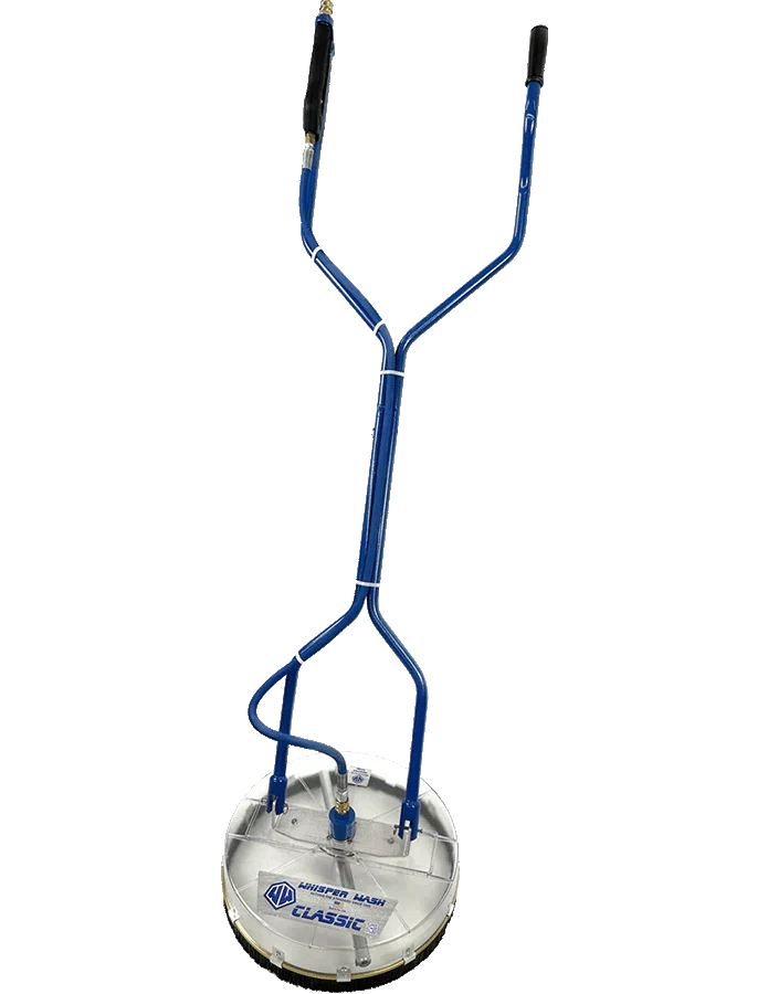 Blue softwash wand with Whisper Wash Classic surface cleaner for professional exterior cleaning