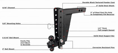 2.0" Extreme Duty 12" Drop/Rise Hitch — Bulletproof Hitches Cigarcity Softwash