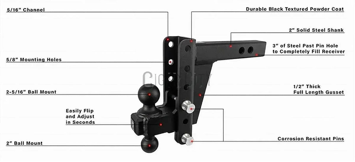 2.0" Heavy Duty 6" Drop/Rise Hitch Cigarcity Softwash