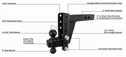 2.0" Heavy Duty 6" Drop/Rise Hitch Cigarcity Softwash