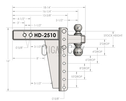 2.5" Heavy Duty 10" Drop/Rise Hitch — Bulletproof Hitches Cigarcity Softwash