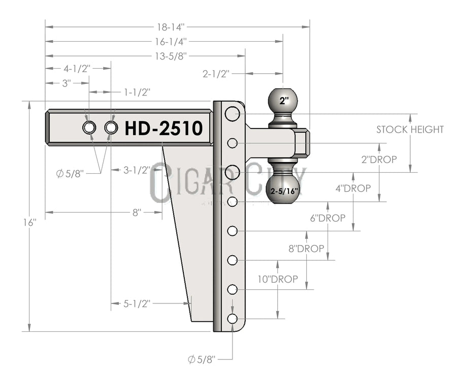 2.5" Heavy Duty 10" Drop/Rise Hitch — Bulletproof Hitches Cigarcity Softwash