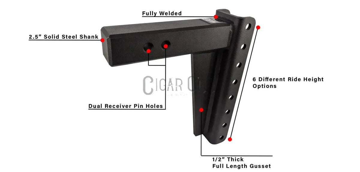 2.5" Heavy Duty 10" Drop/Rise Hitch — Bulletproof Hitches Cigarcity Softwash