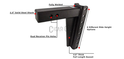 2.5" Heavy Duty 10" Drop/Rise Hitch — Bulletproof Hitches Cigarcity Softwash