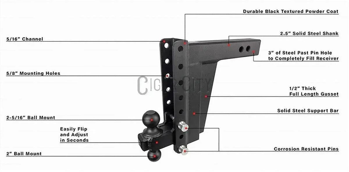 2.5" Heavy Duty 10" Drop/Rise Hitch — Bulletproof Hitches Cigarcity Softwash