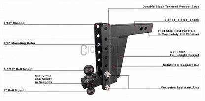 2.5" Heavy Duty 10" Drop/Rise Hitch — Bulletproof Hitches Cigarcity Softwash
