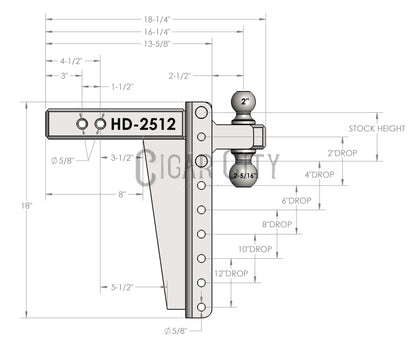 2.5" Heavy Duty 12" Drop/Rise Hitch — Bulletproof Hitches Cigarcity Softwash