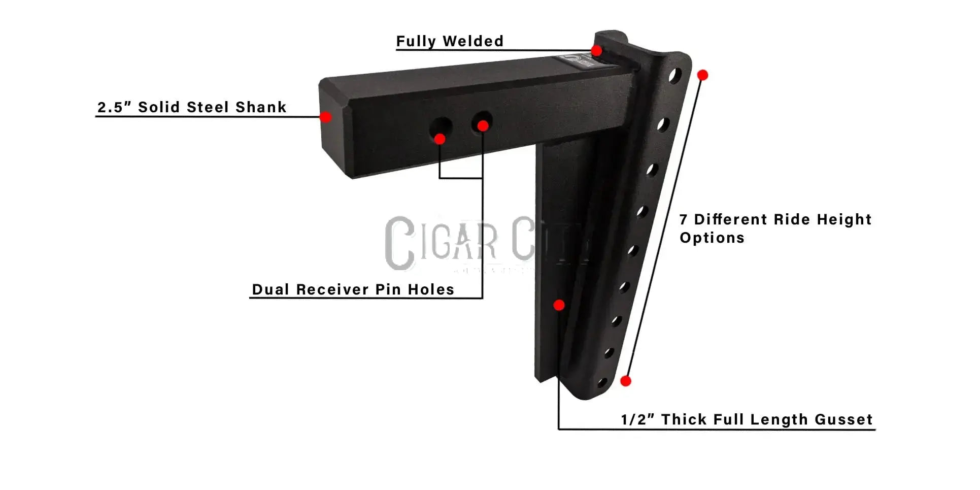 2.5" Heavy Duty 12" Drop/Rise Hitch — Bulletproof Hitches Cigarcity Softwash