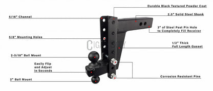 2.5" Heavy Duty 8" Drop/Rise Hitch — Bulletproof Hitches Cigarcity Softwash