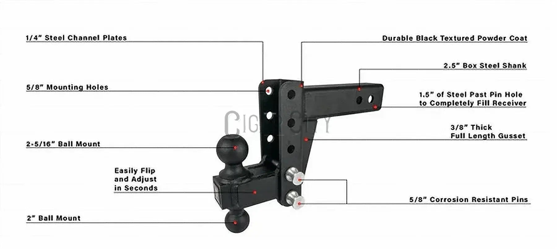 2.5" Medium Duty 4" Drop/Rise Hitch — Bulletproof Hitches Cigarcity Softwash